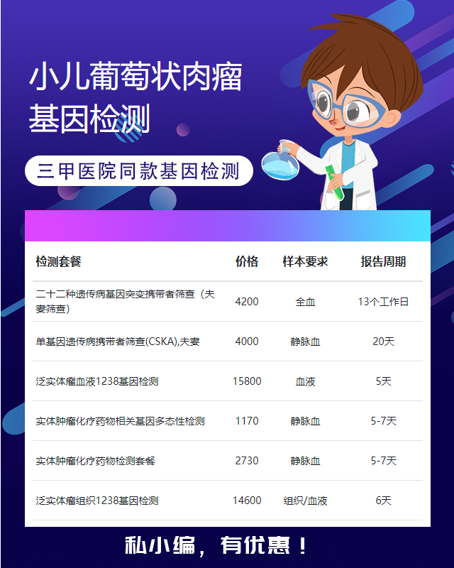 南寧小兒葡萄狀肉瘤基因檢測價格如何