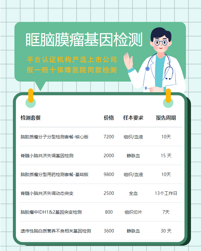 石家莊眶腦膜瘤基因檢測費用多少錢,需要幾天