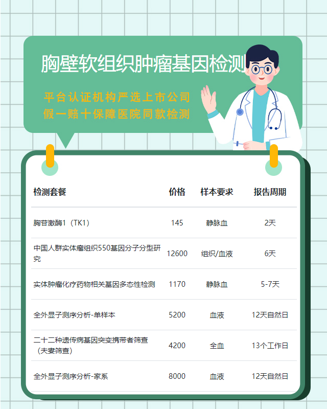 駐馬店胸壁軟組織腫瘤基因檢測有幾項